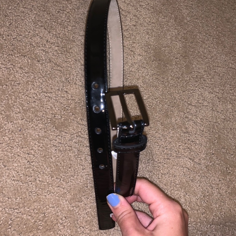 Shiny black, silver belt